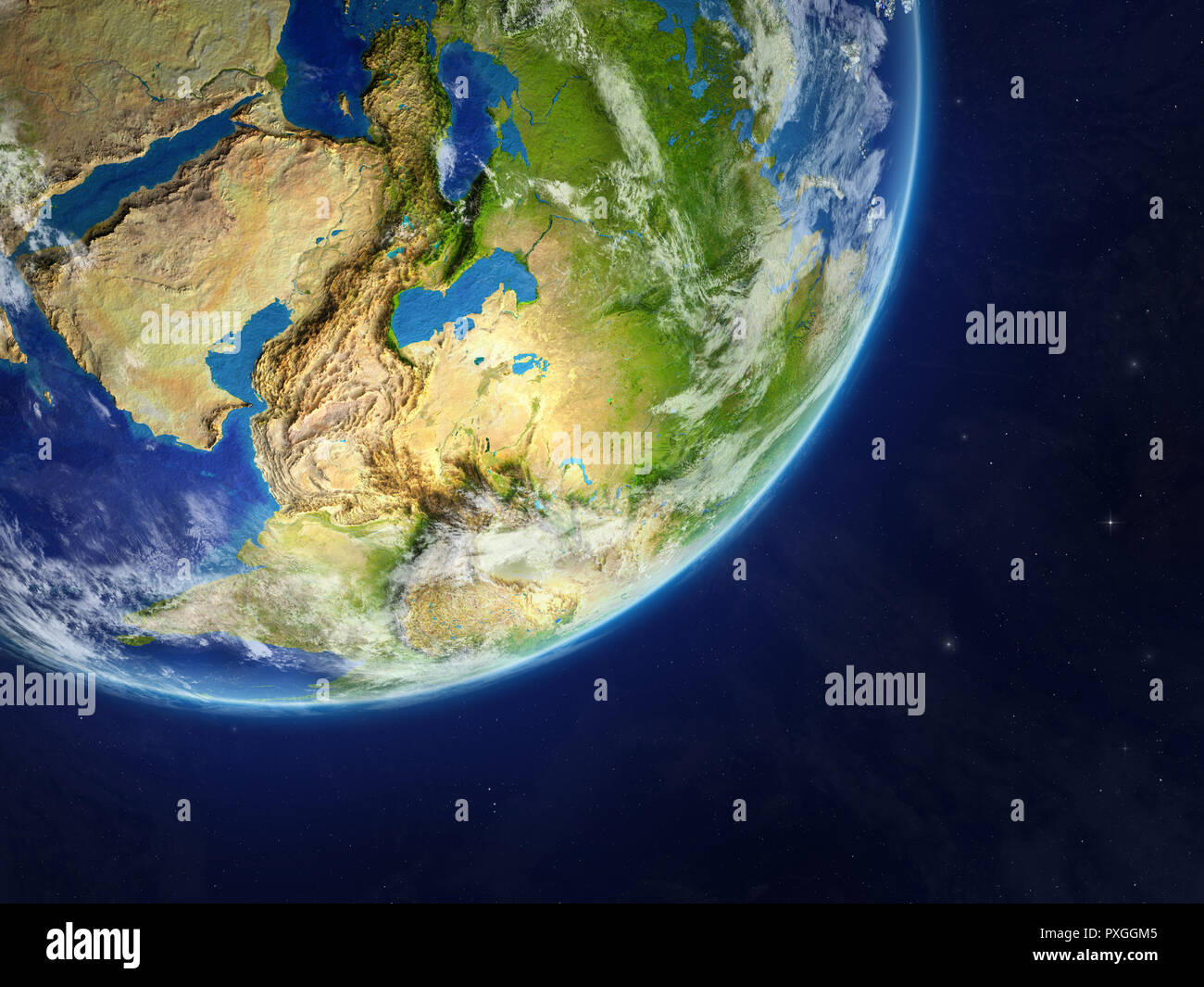 Asia on realistic model of planet Earth with very detailed planet ...