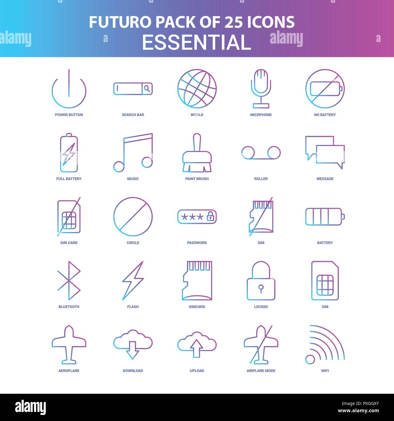 25 Blue and Pink Futuro Essential Icon Pack Stock Vector Image & Art ...