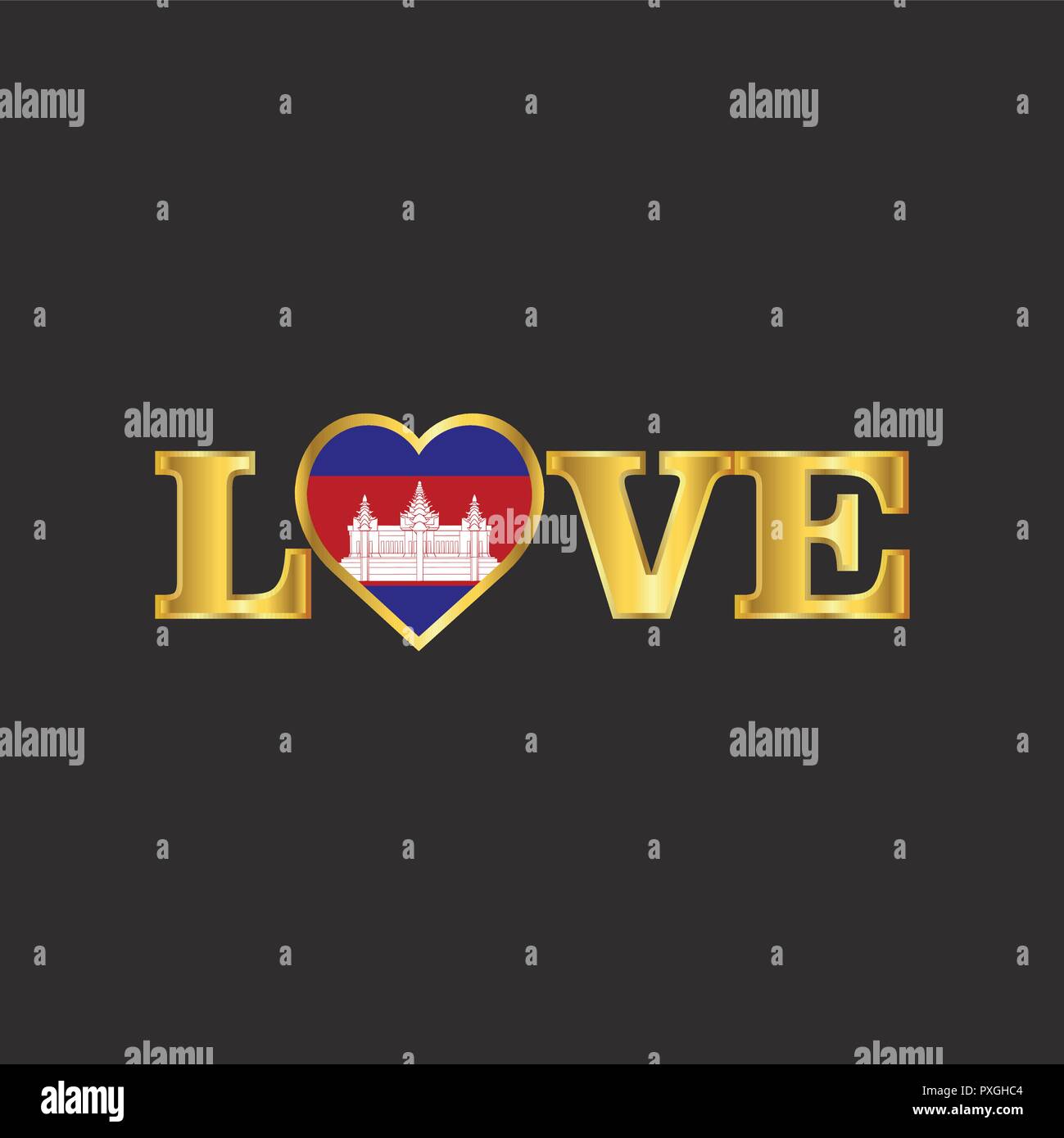 Golden Love typography Cambodia flag design vector Stock Vector