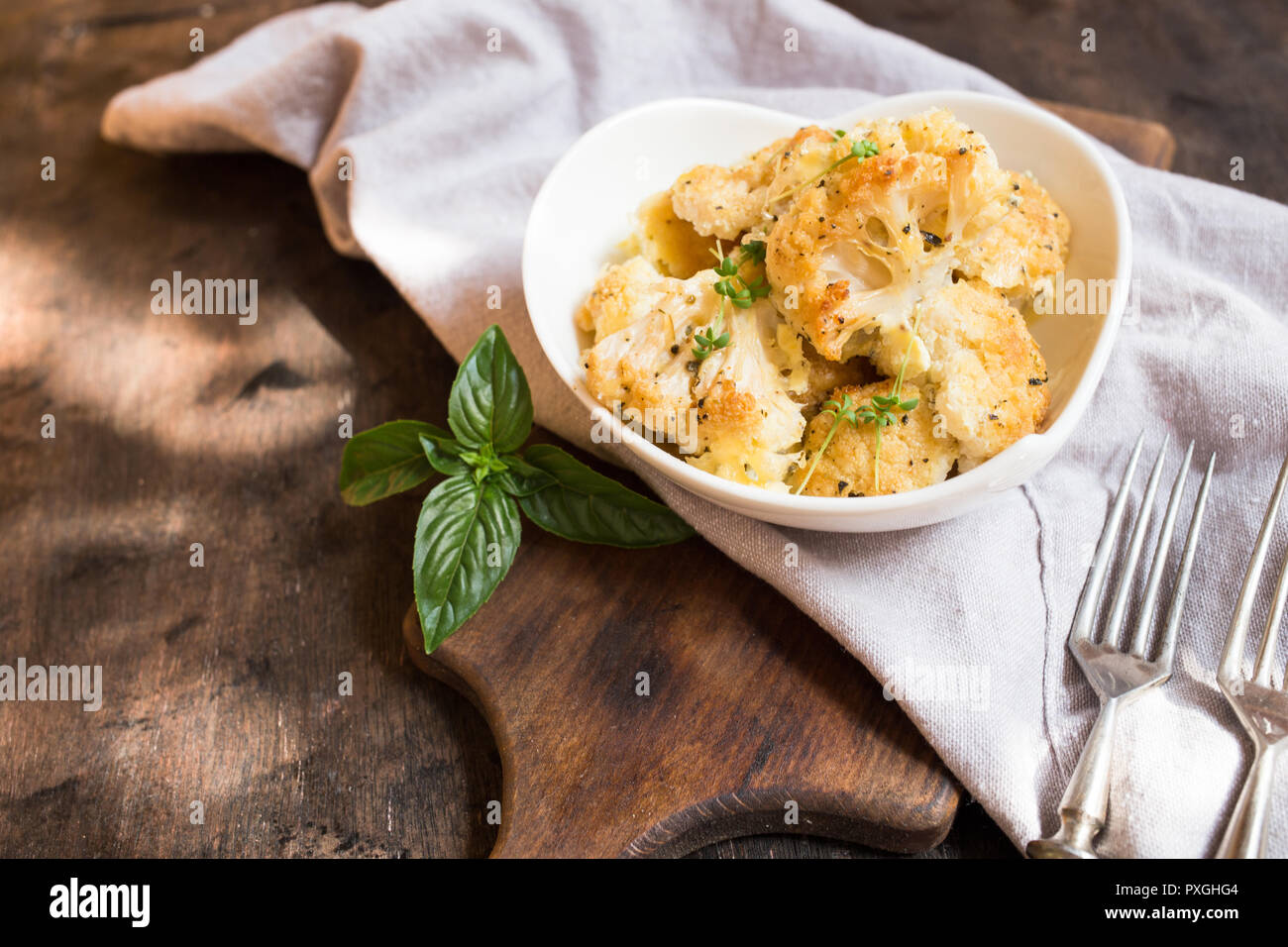 Cauliflower casserole with cheese in a cream sauce. Cauliflower gratin