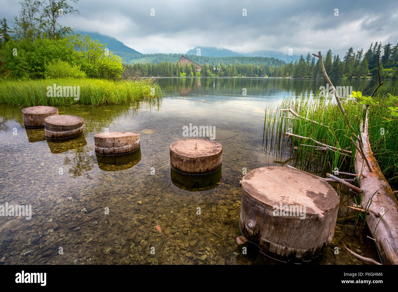 Mountain Lake in the High Tatras National Park. Strbske Pleso, Slovakia. Stock Photo