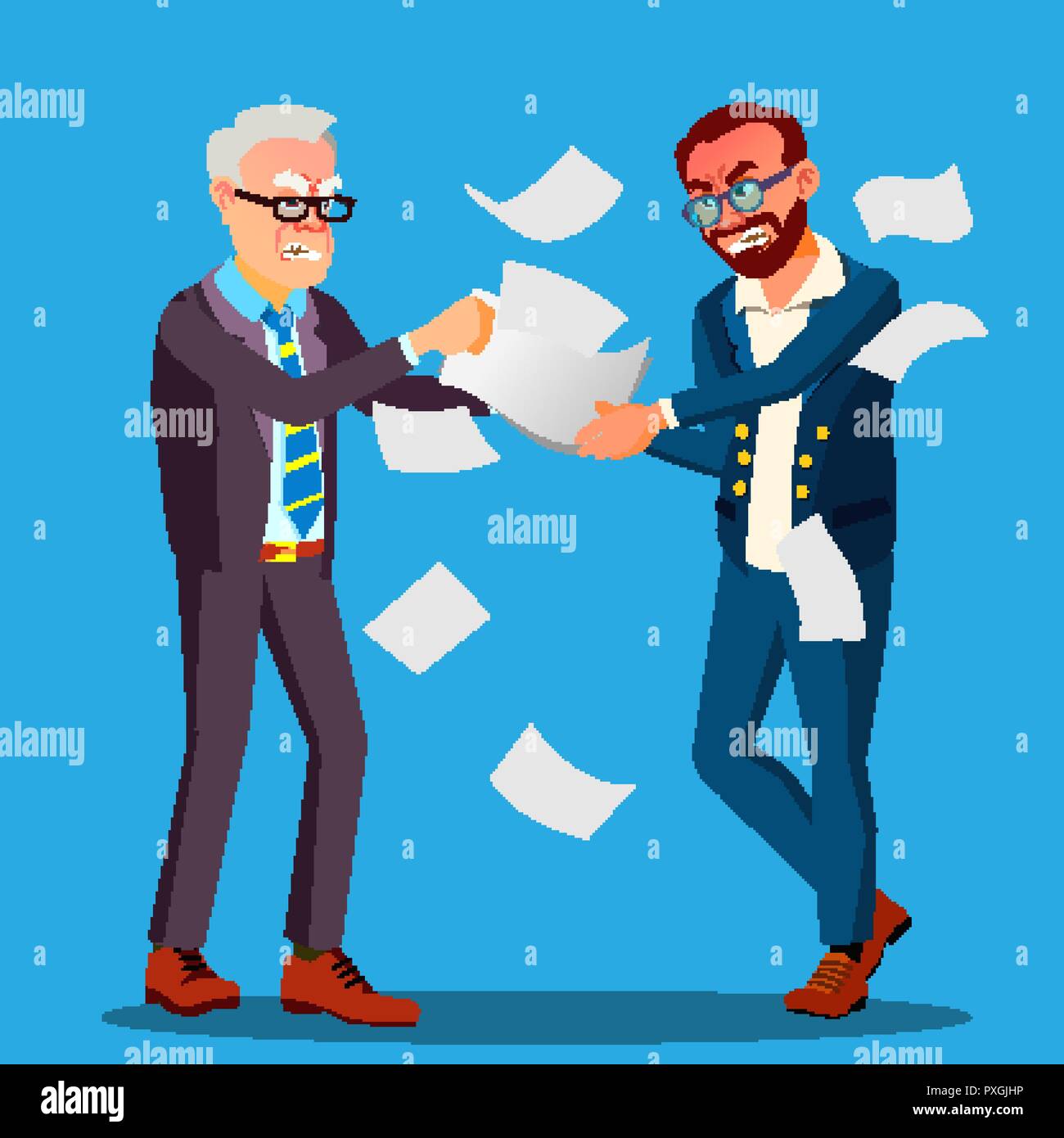 Two Businessmen Are Pulling Out A Contract From Hands Each Other Vector