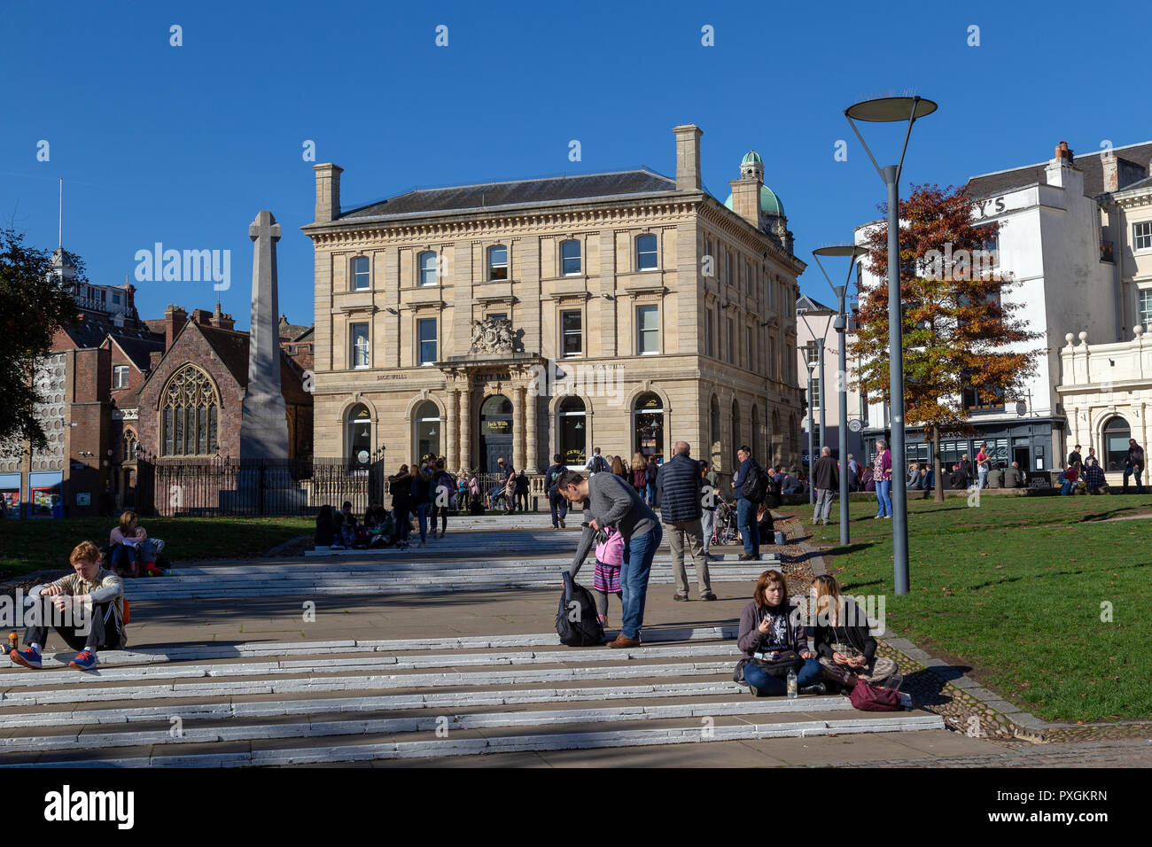 Exeter - England, Devon, House, Georgian Style, Grass, Horizontal, Leisure Activity, Outdoors, Pedestrian, People, Photography, Relaxation, Residentia Stock Photo