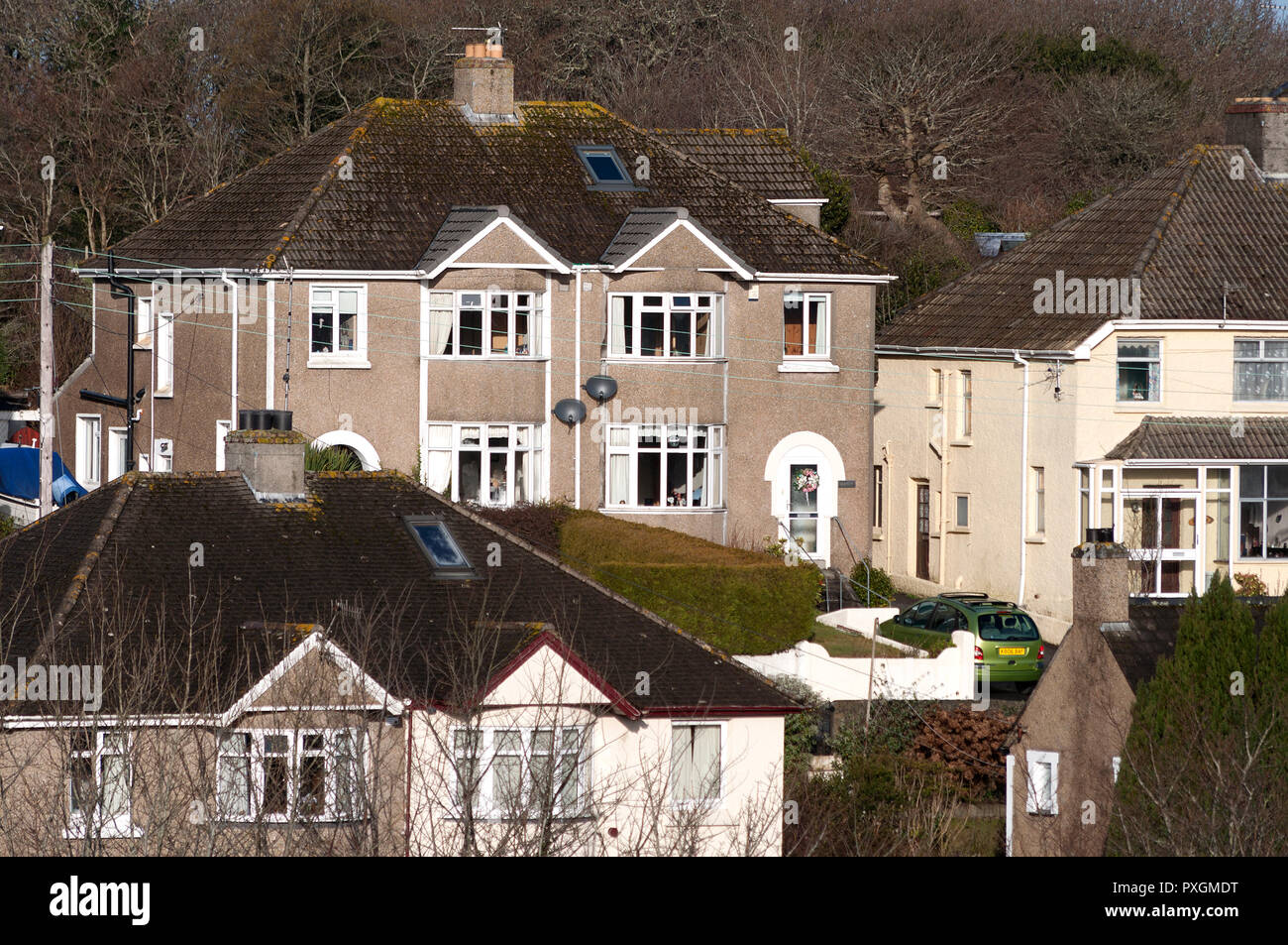 1950s semi detached houses, homes, housing, house, home, truro, cornwall, england, uk. Stock Photo