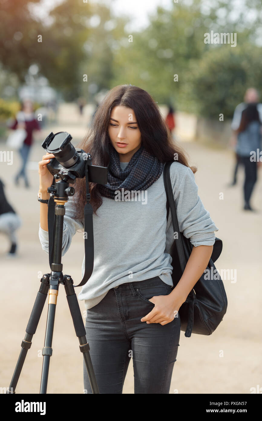 Woman Photographer with Dslr Camera Stock Photo Alamy