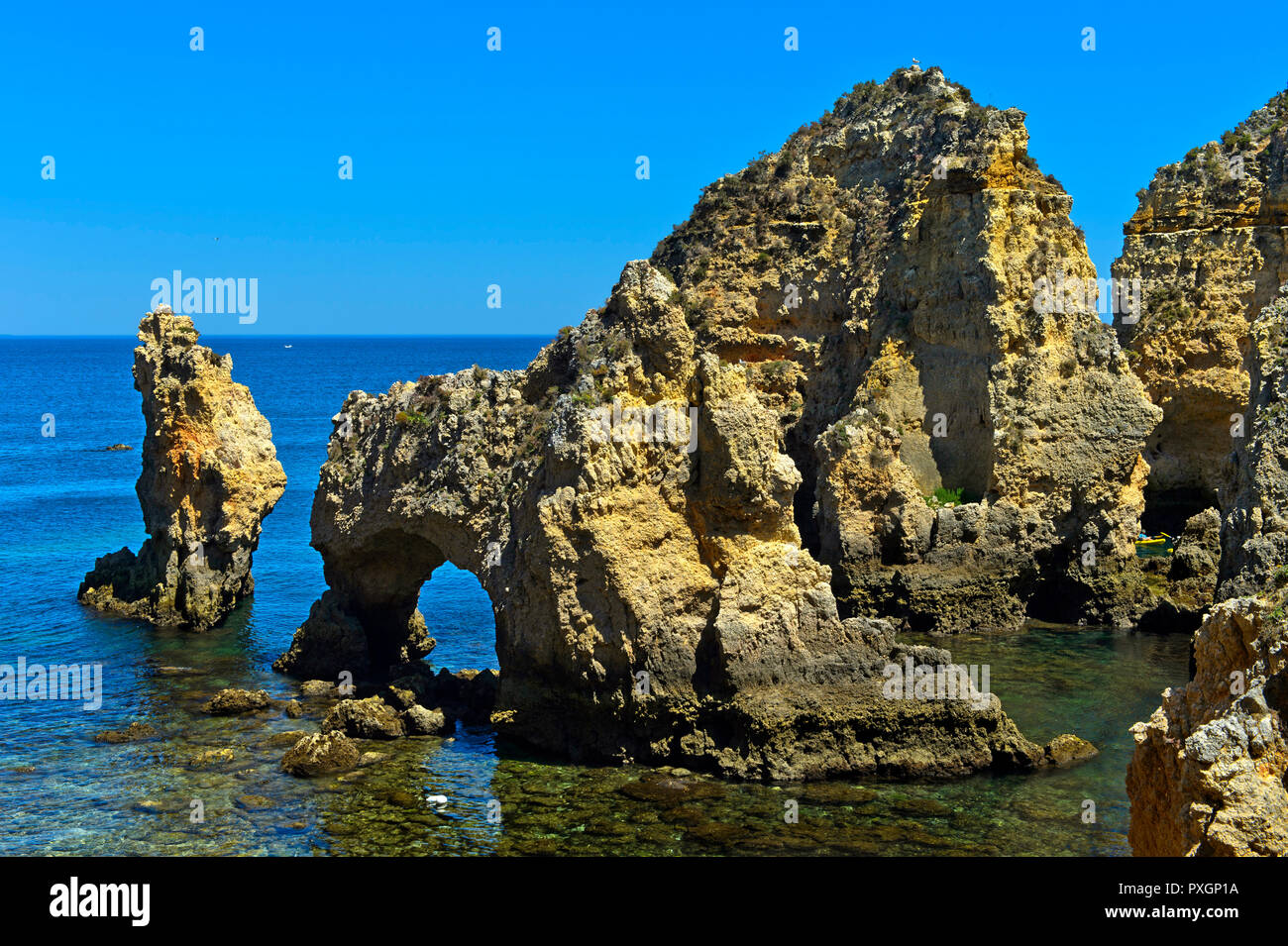 Rock formation at the Camilo beach, Praia do Camilo, Lagos, Algarve, Portugal Stock Photo