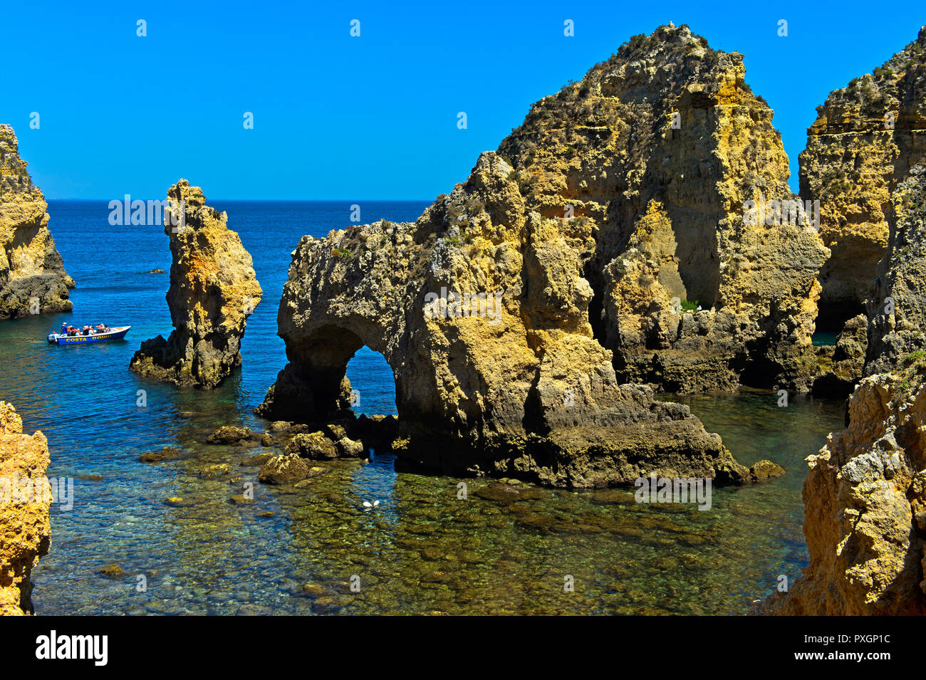 Rock formation at the Camilo beach, Praia do Camilo, Lagos, Algarve, Portugal Stock Photo