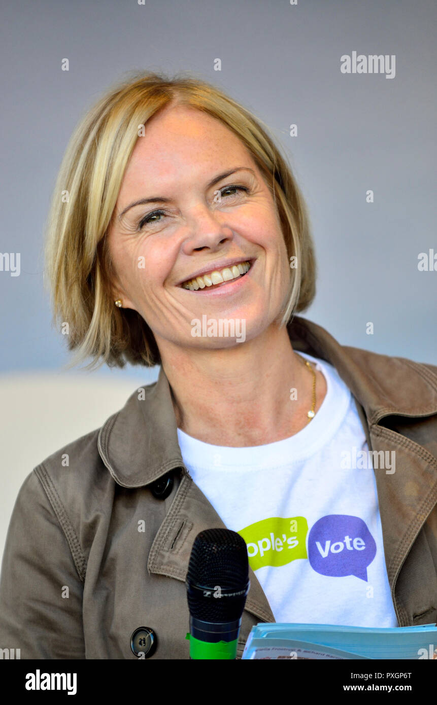 Mariella Frostrup (journalist and TV presenter) acting as compere at the People's Vote March in support of a second Brexit referendum, London, 20th Oc Stock Photo