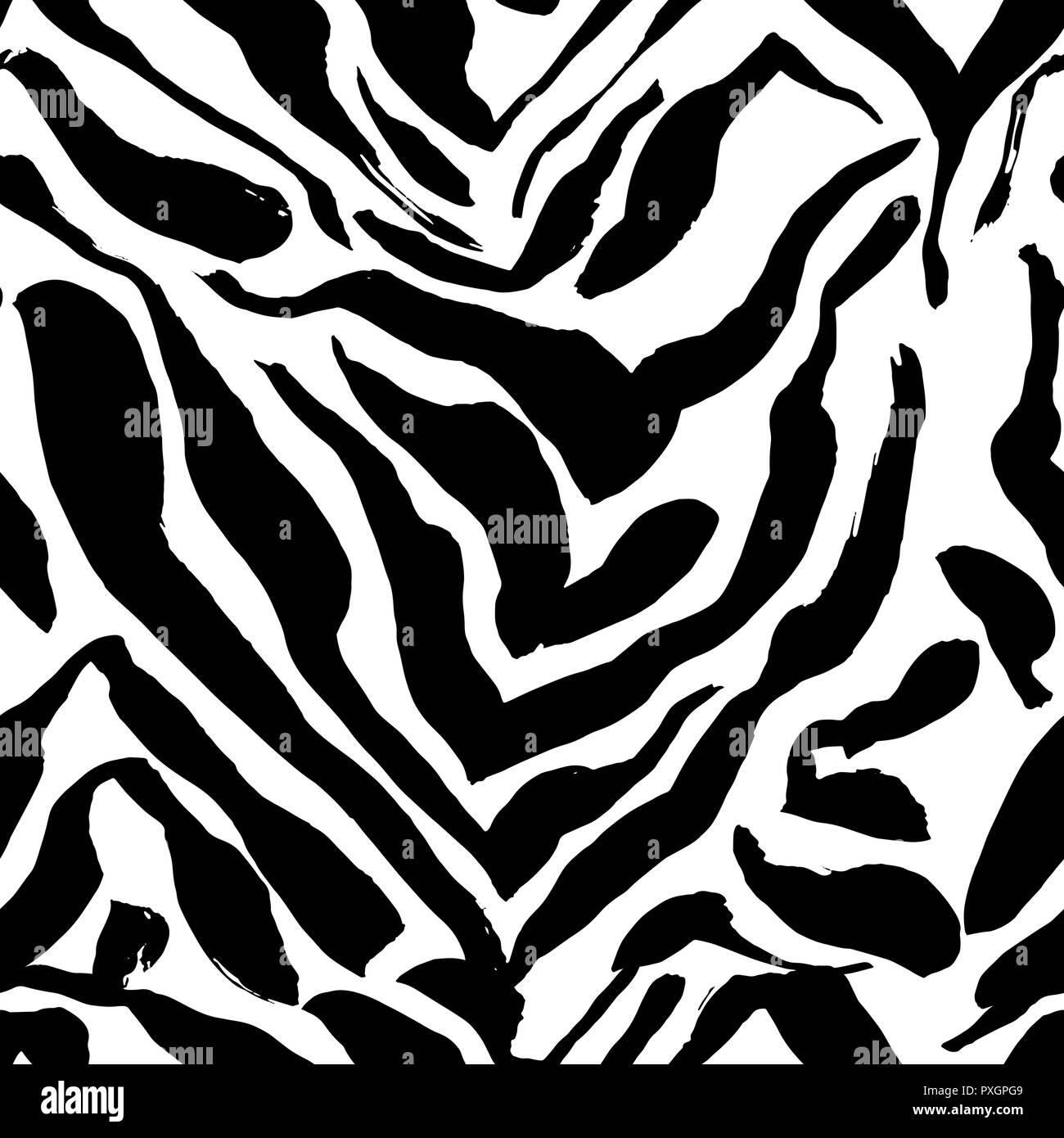 Brush painted zebra seamless pattern. Black and white stripes grunge ...