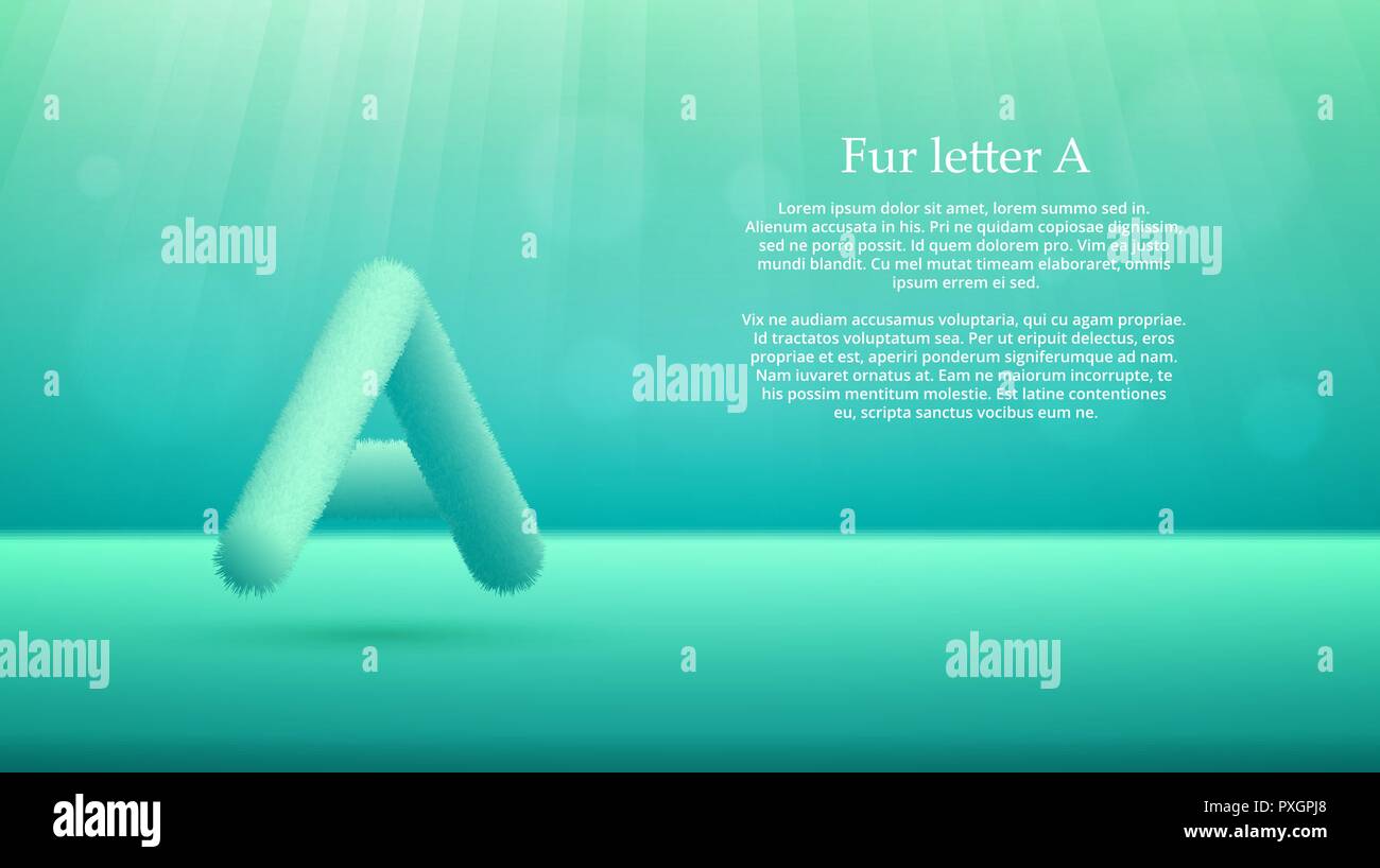 Product display or advertising concept template. Vector illustration of fur letter A over aquamarine color gradient studio room background Stock Vector