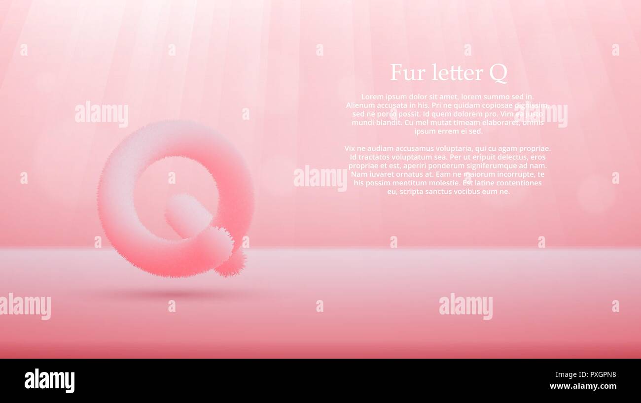 Product display or advertising concept template. Vector illustration of fur letter Q over queen pink color gradient studio room background Stock Vector