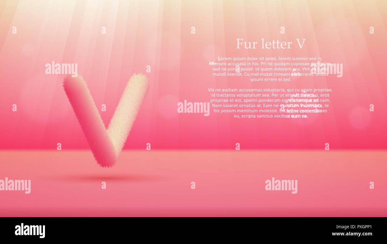 Product display or advertising concept template. Vector illustration of fur letter V over vanilla ice color gradient studio room background Stock Vector