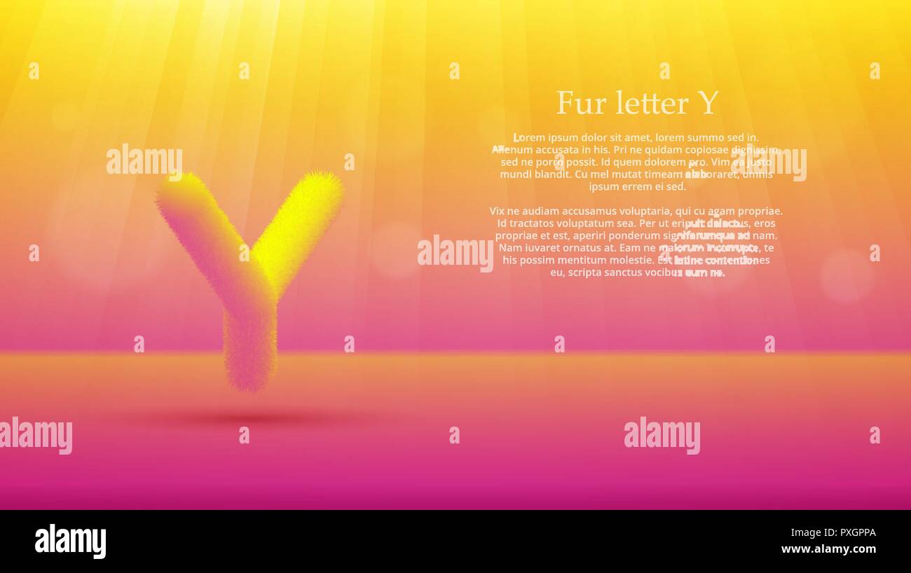 Product display or advertising concept template. Vector illustration of fur letter Y over yellow pink color gradient studio room background Stock Vector