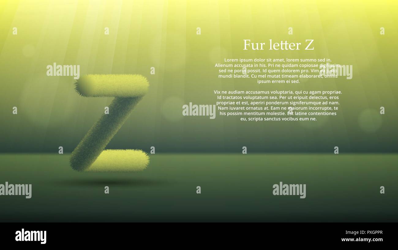 Product display or advertising concept template. Vector illustration of fur letter Z over zucchini color gradient studio room background Stock Vector
