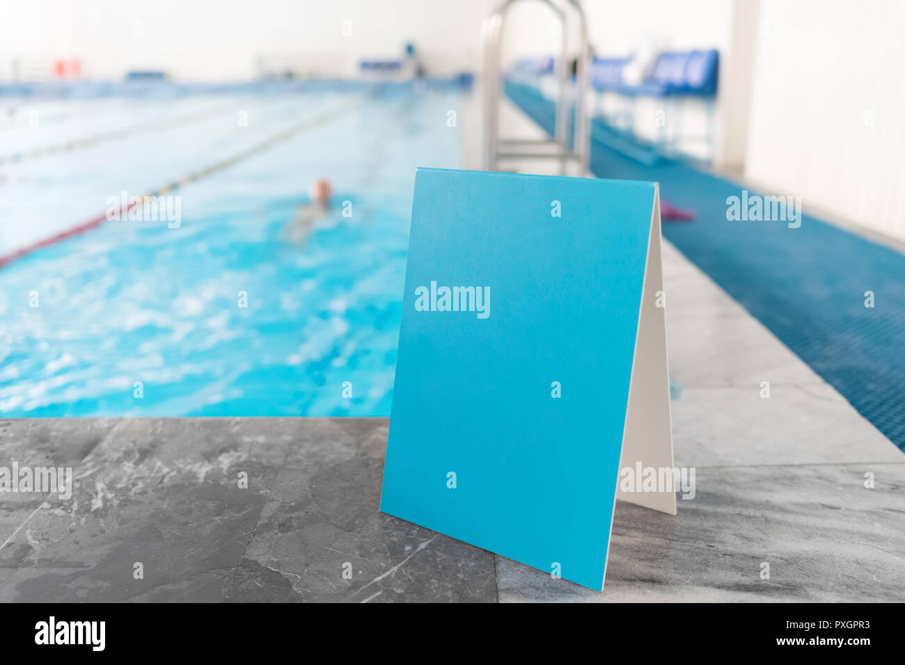 Empty Pool Sign Empty blue sign near the swimming pool. Background for mock-up Stock ...