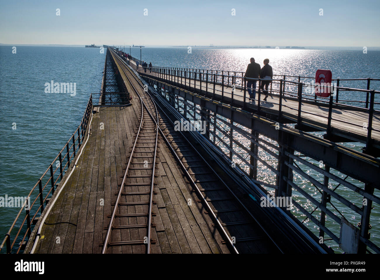 Southend on Sea, Essex, England, UK. Oct 2018 Southend Pier is a major landmark in Southend-on-Sea. Extending 1.34 miles (2.16 km) into the Thames Est Stock Photo