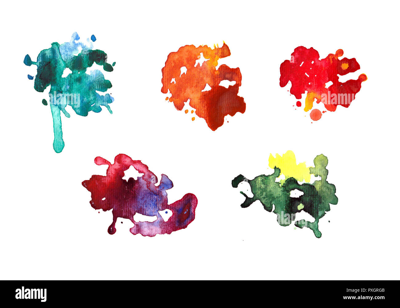 Set of watercolor blot. Watercolor art hand paint on white background. Stock Photo