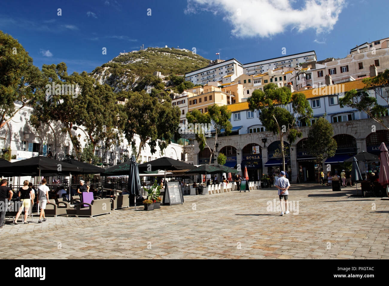 view from Grand casemates square to the rock in Gibraltar Stock Photo
