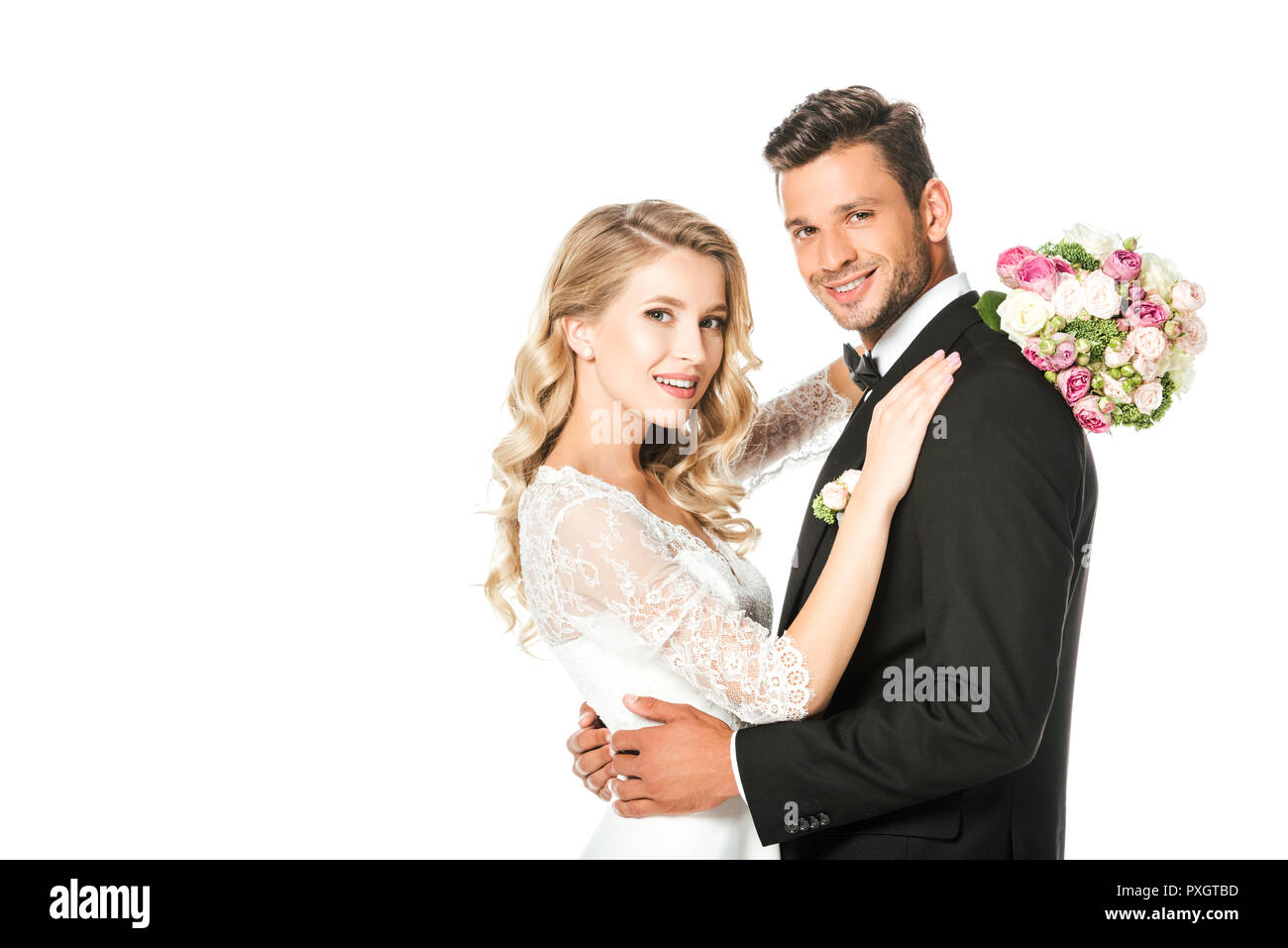 Happy newlyweds looking camera hi-res stock photography and images - Alamy