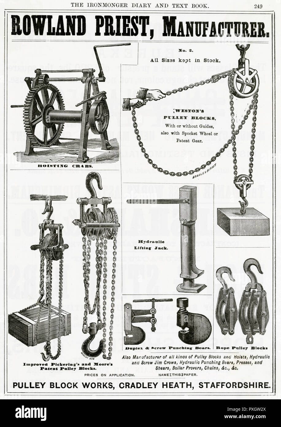 Advert for Rowland Priest, manufacturer of pulleys 1889 Stock Photo
