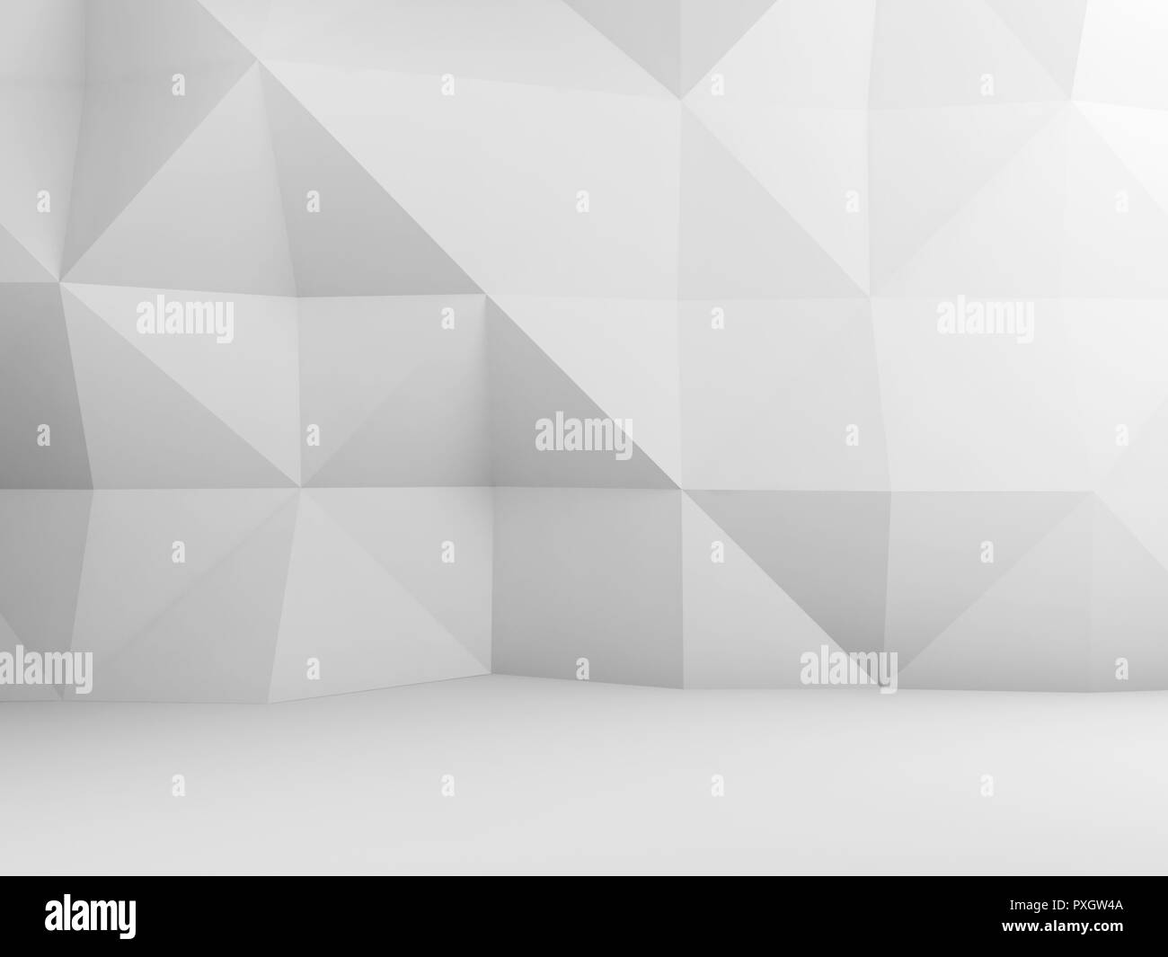 Abstract empty white interior with polygonal pattern on the wall, 3d ...