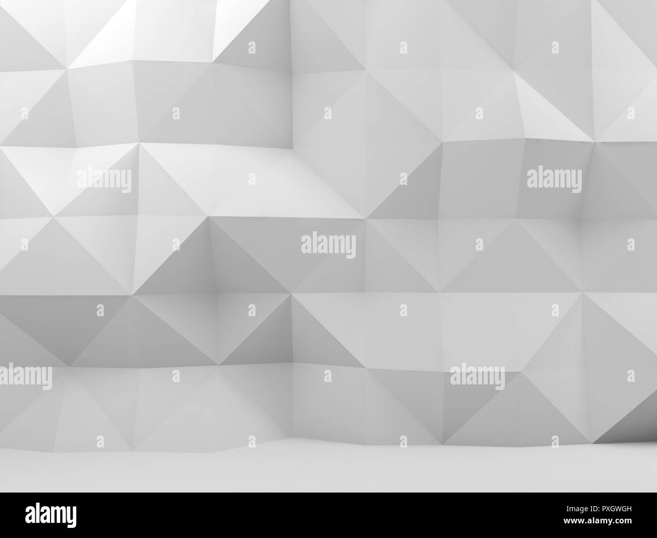 Abstract white interior with mosaic polygonal pattern on wall, 3d ...