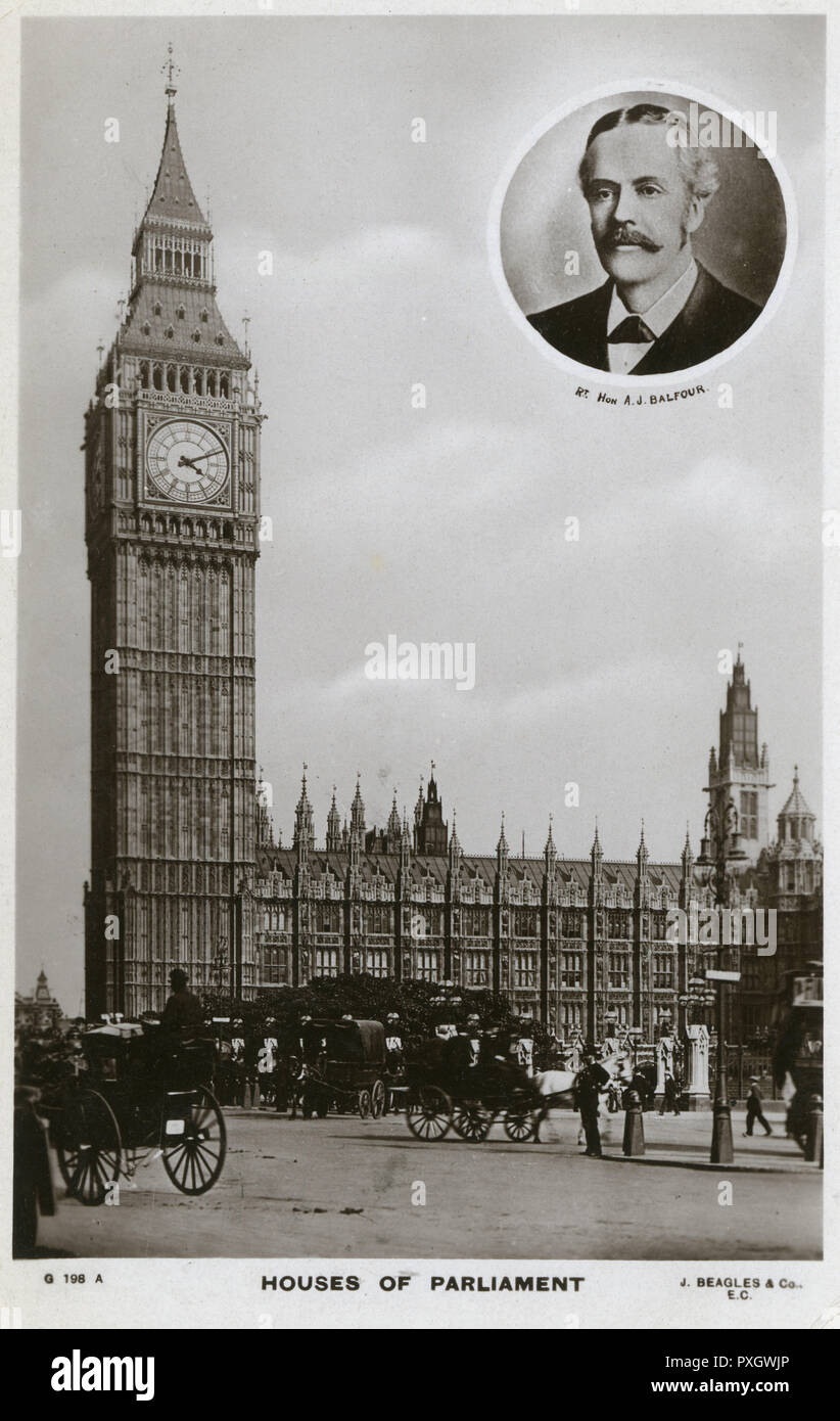 Big Ben and Houses of Parliament - Inset portrait of Balfour Stock Photo