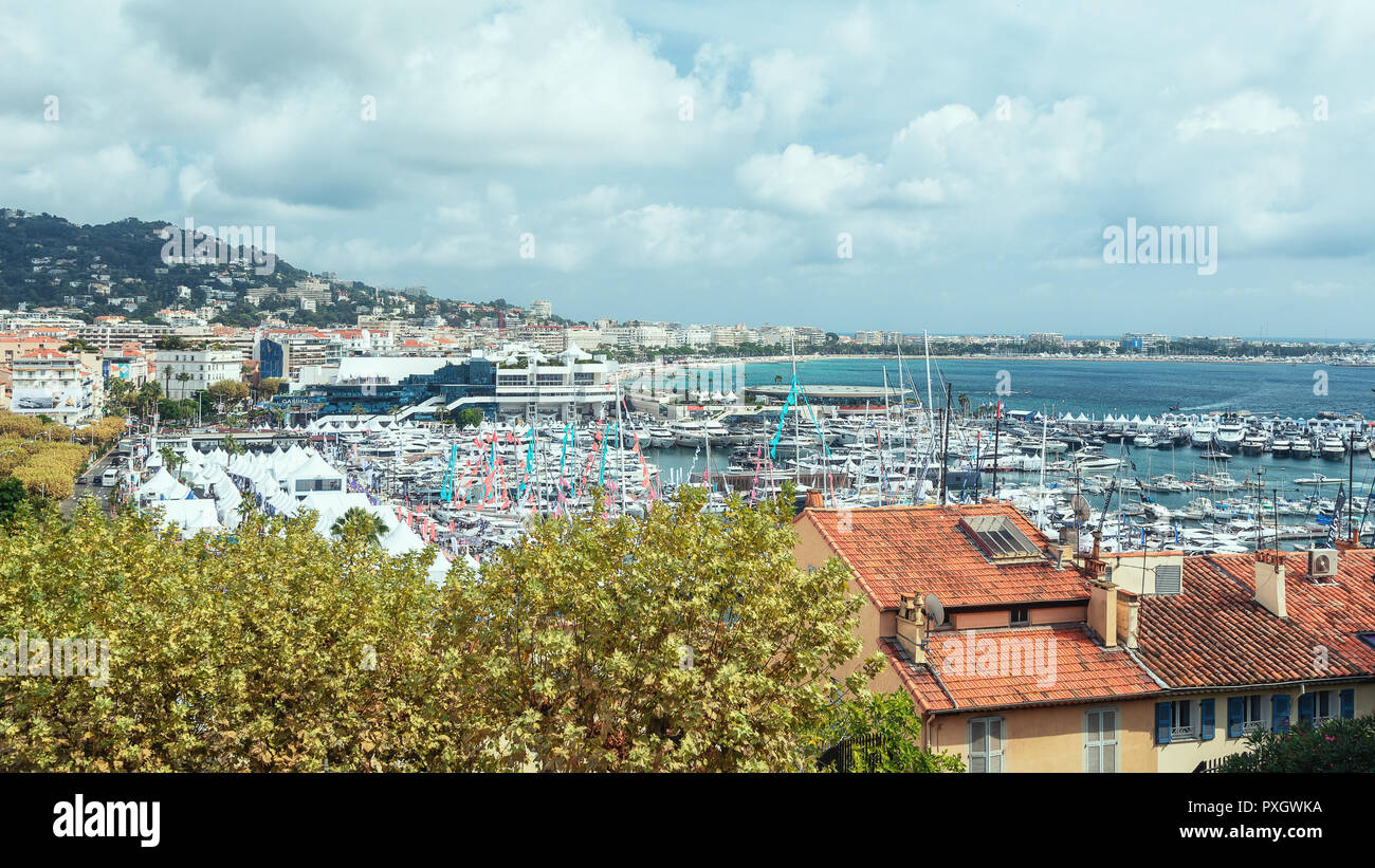 Cannes, France, September 15, 2018 Top view of the port of Cannes in