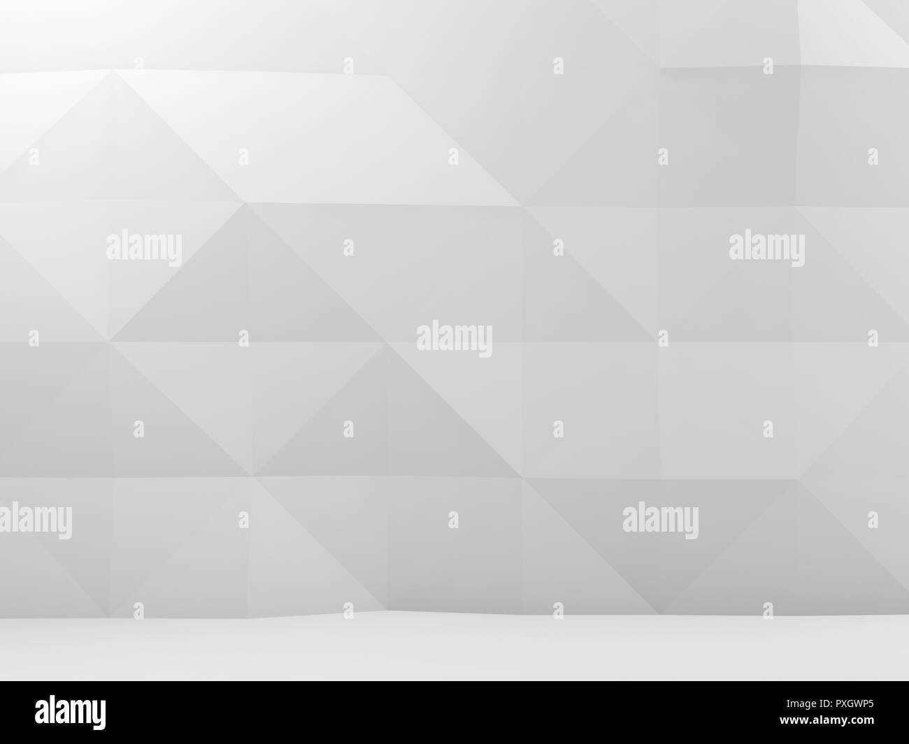 Abstract white interior with polygonal pattern on front wall, 3d render ...