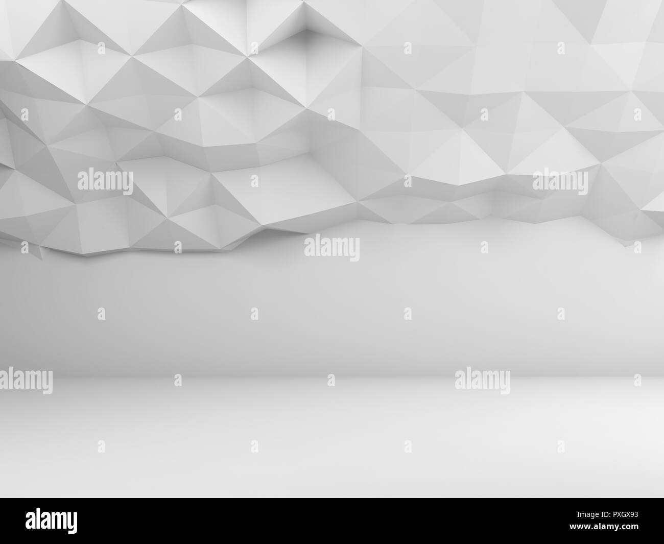 Abstract white interior with polygonal pattern, 3d render illustration ...