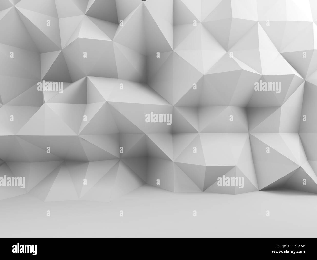 Abstract white interior with sharp polygonal pattern on the wall, 3d ...