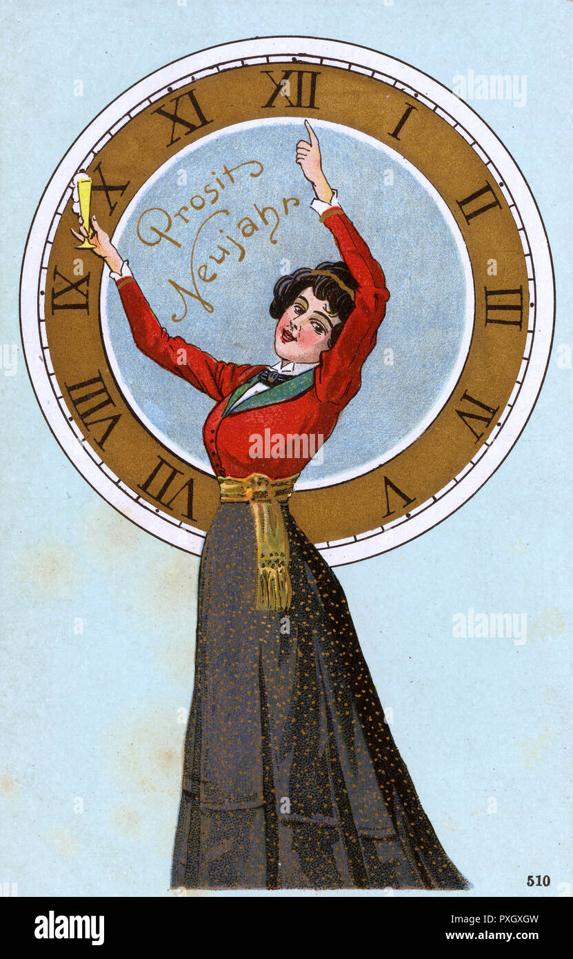 Happy New Year - Jolly German Girl seeing in the New Year Stock Photo