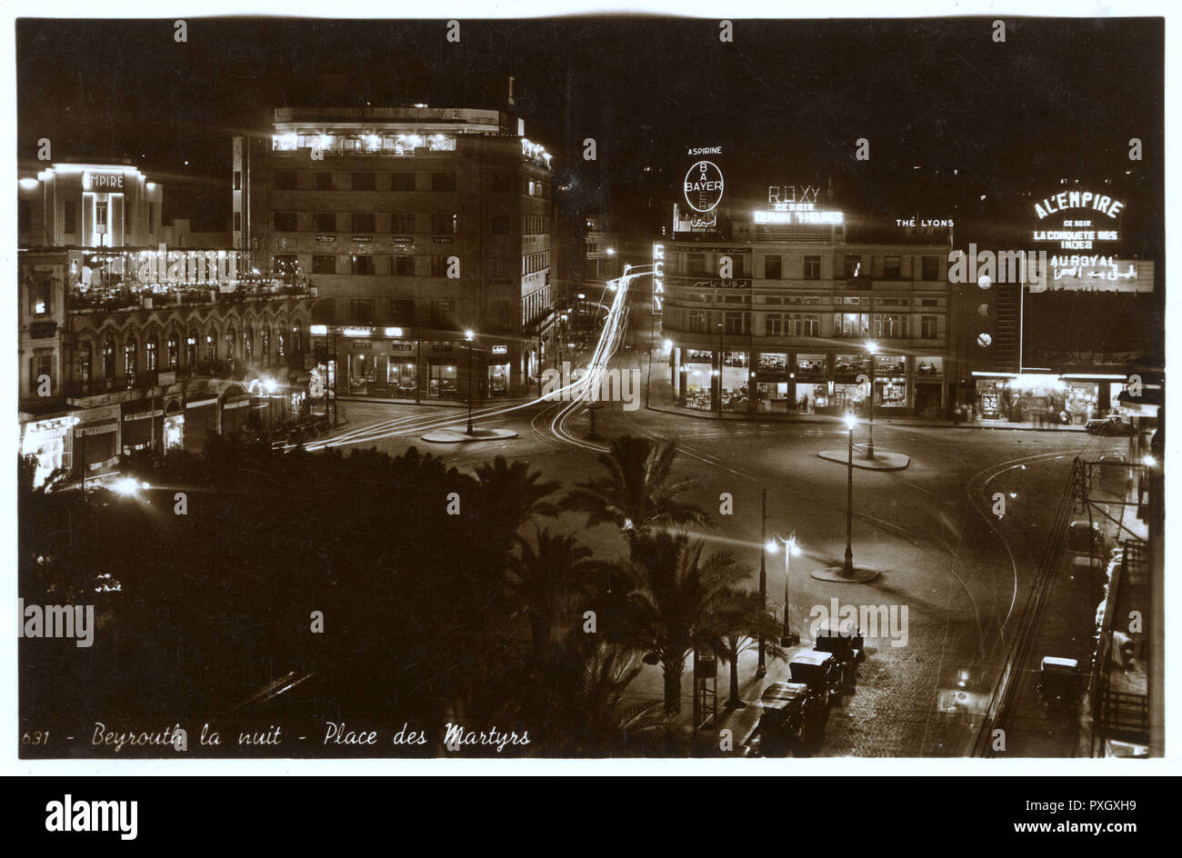 Place des Martyrs at Night - Beirut, Lebanon     Date: circa 1930s Stock Photo