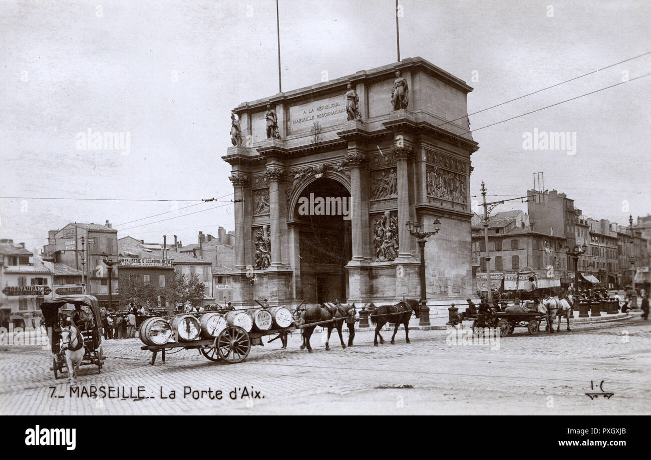 Marseille, France - La Porte d'Aix. The triumphal arch marks the old entry  point to the city on the road from Aix-en-Provence. The classical design by  Michel-Robert Penchaud was inspired by the