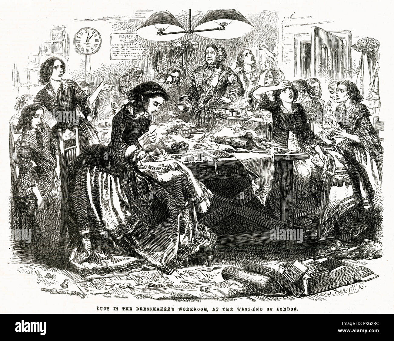 Interior of the working conditions of a dressmakers workroom in the