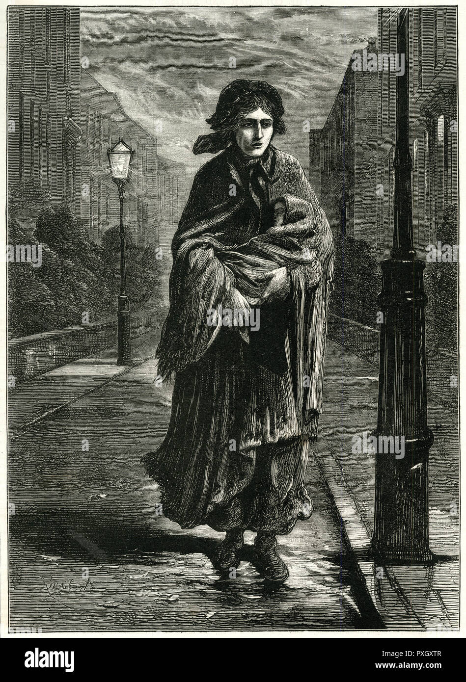 Destitute mother and baby 1876 Stock Photo