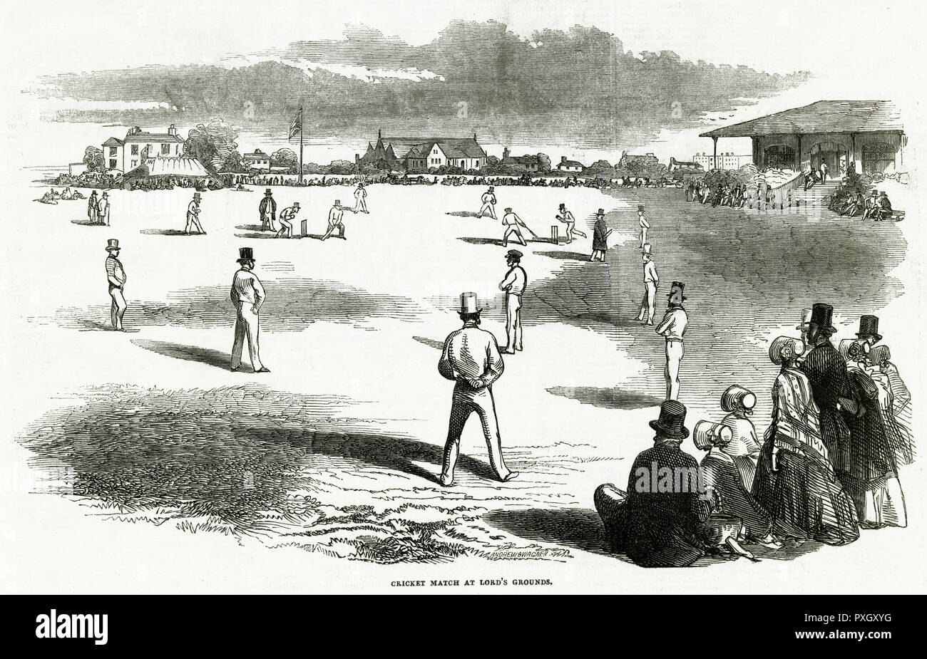 Cricket match at Lord's Grounds 1846 Stock Photo