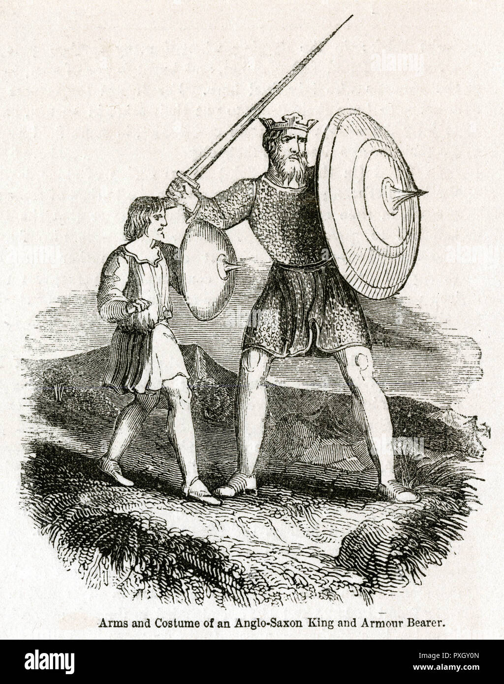 Anglo Saxon King and armour bearer Stock Photo