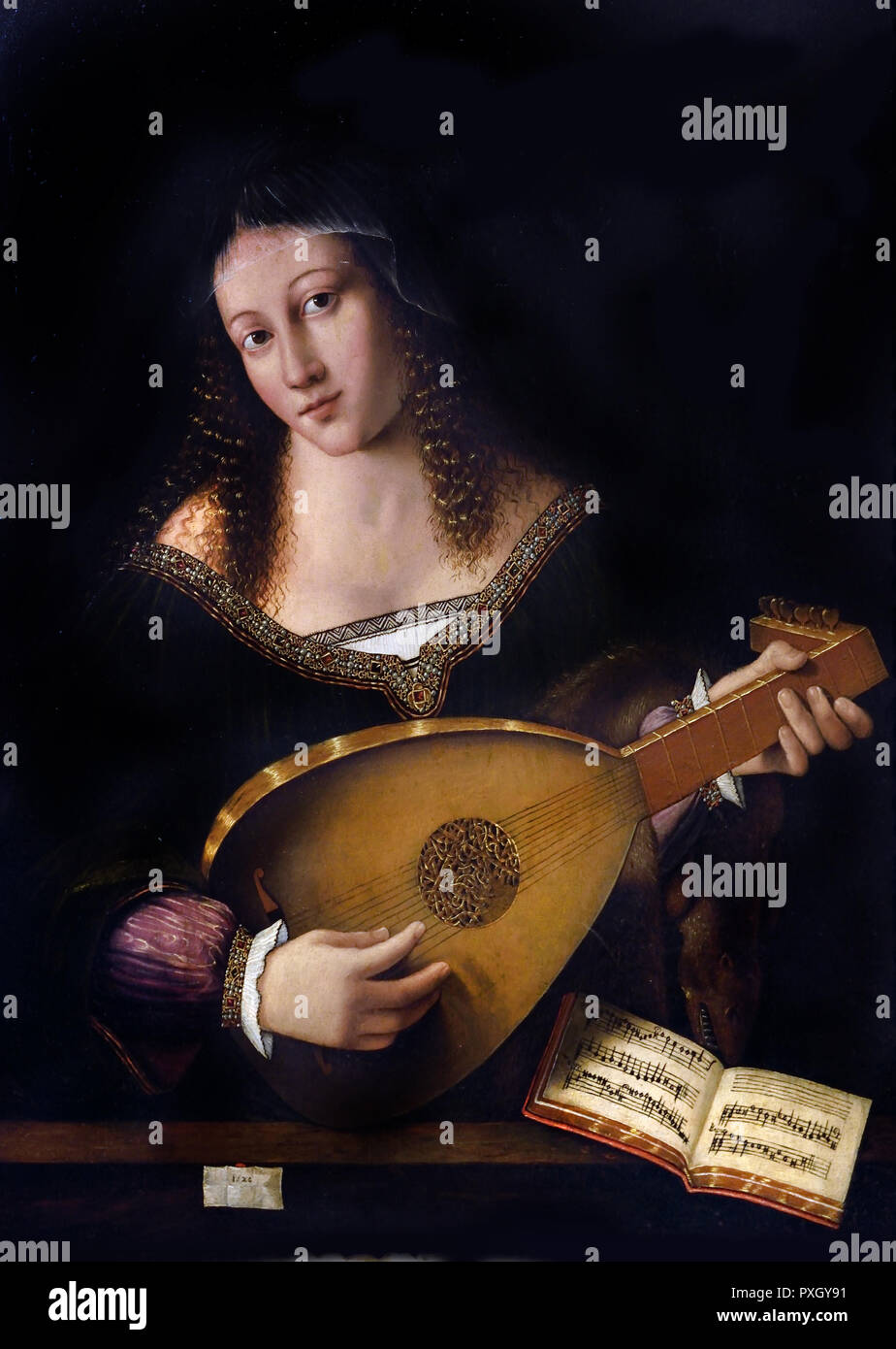 Lute Player 1520 by Bartolomeo Veneto 1502 - 1530 Italy, Italian. Stock Photo