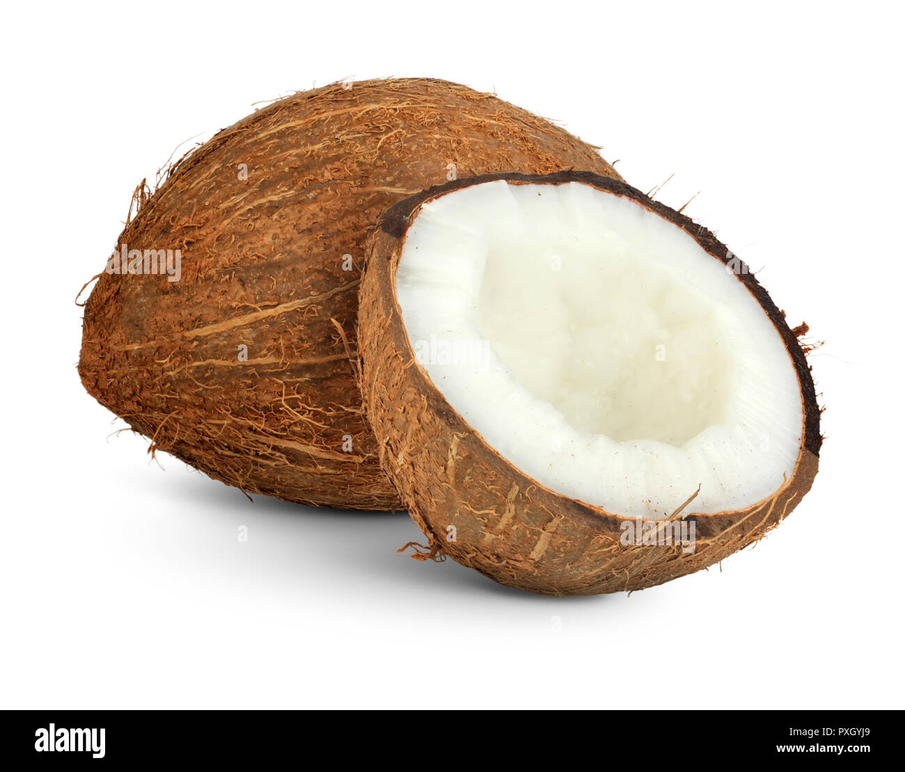 coconut with cut half isolated on white Stock Photo Alamy