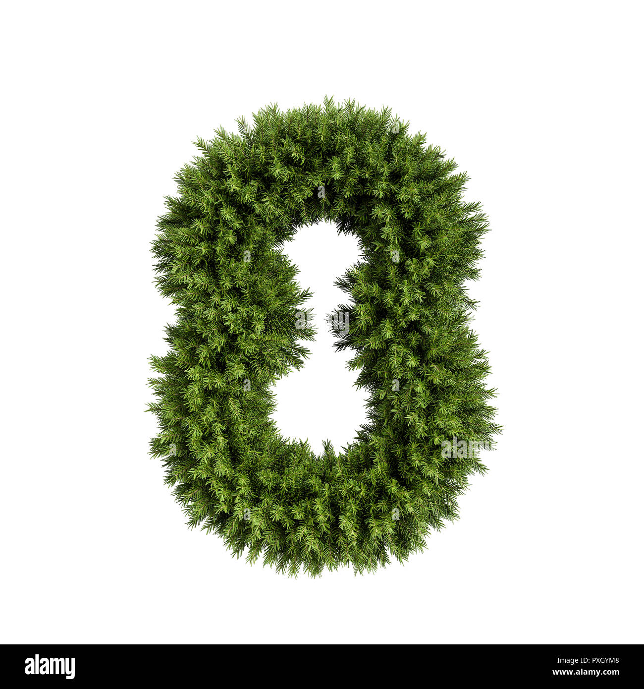 Christmas alphabet ABC digit number 8 eight font. Christmas tree branches digits decoration type. Highly realistic 3d rendering illustration. Characte Stock Photo