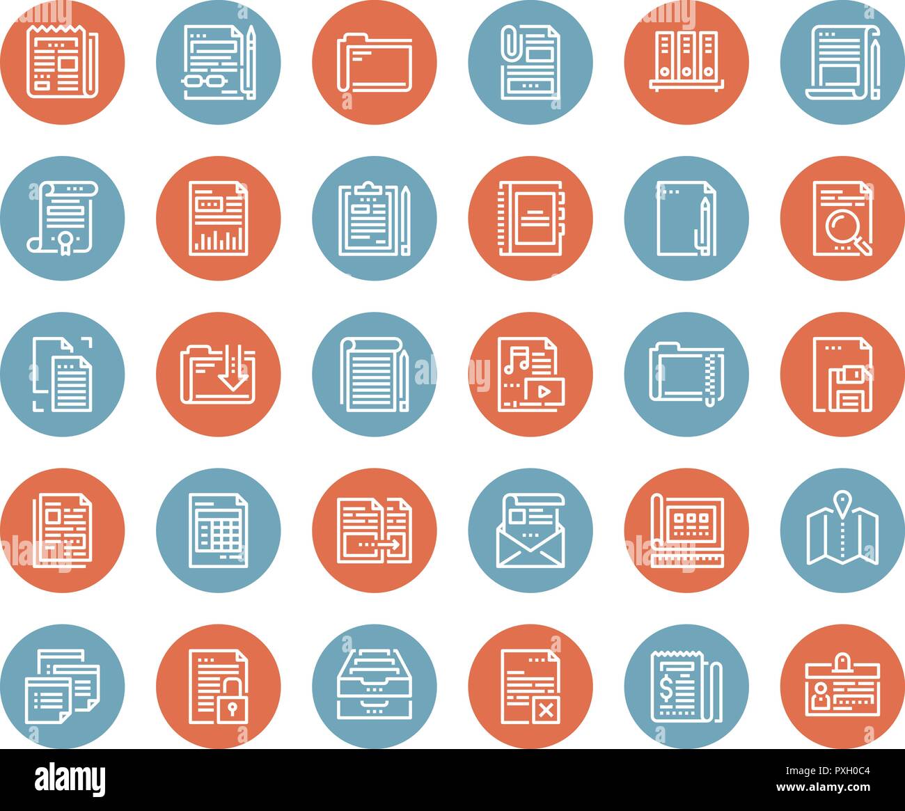 Files and documents flat line icons Stock Vector