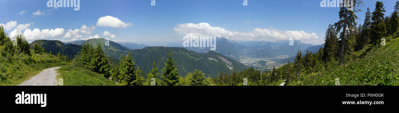 Panoramic view from one of the trails on the La Sambuy mountain area near faverges France Stock Photo