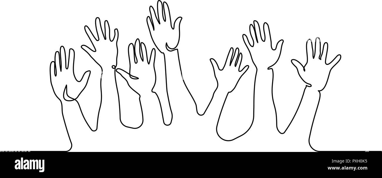 Continuous one line drawing. Abstract Hands Up. Vector illustration Stock Vector