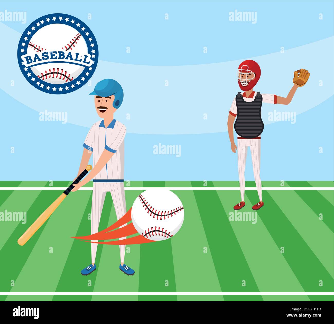 baseball players competition with uniform in the field Stock Vector ...