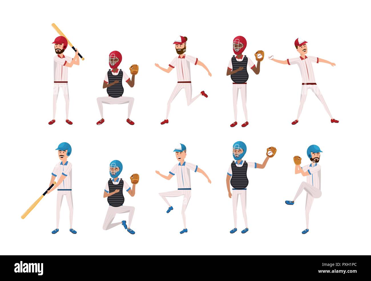 set professional baseball players teamwork competition Stock Vector ...
