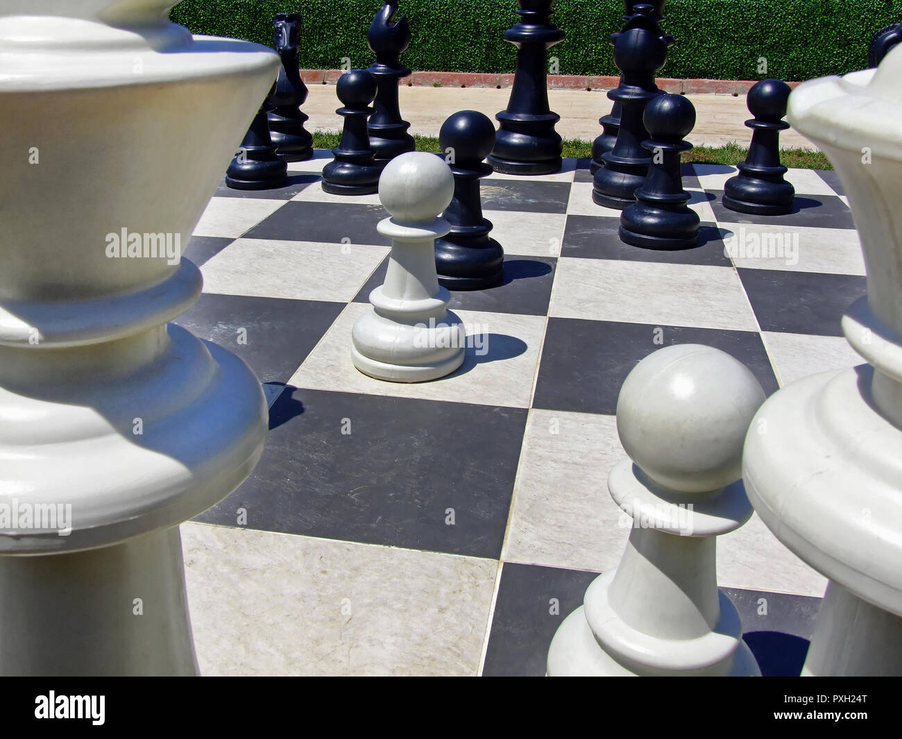 Giant chess board game set in the garden Stock Photo Alamy