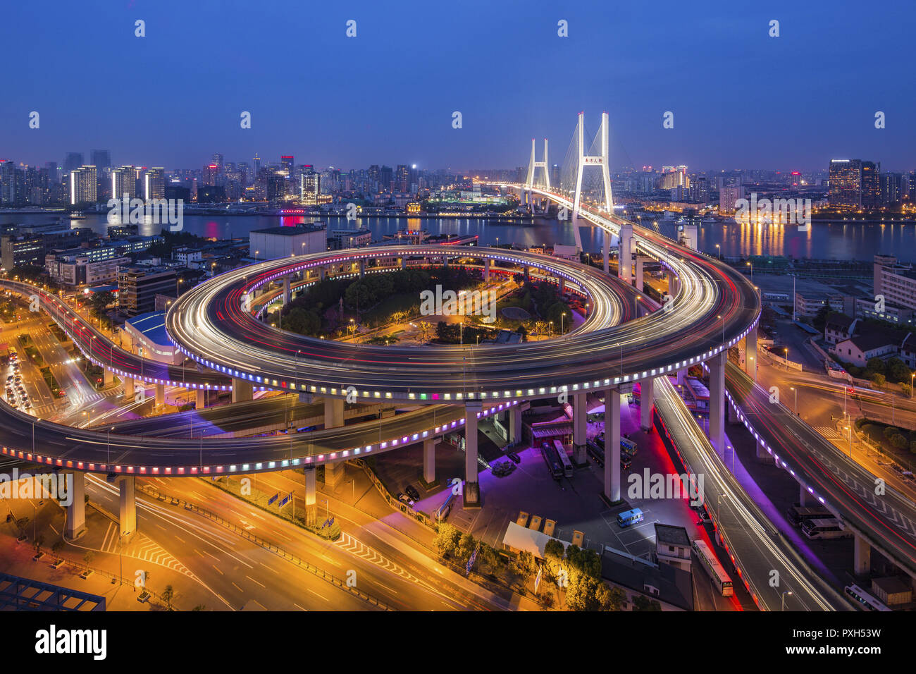 Night Traffic With Light Trails On Highway Stock Photo - Alamy