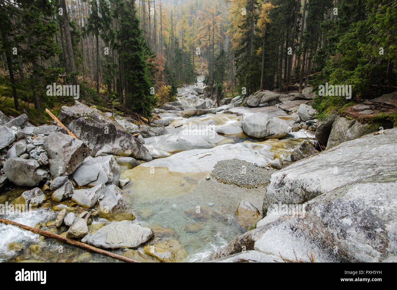 Beautiful waterfall in the mountains - Europe, High Tatras Stock Photo