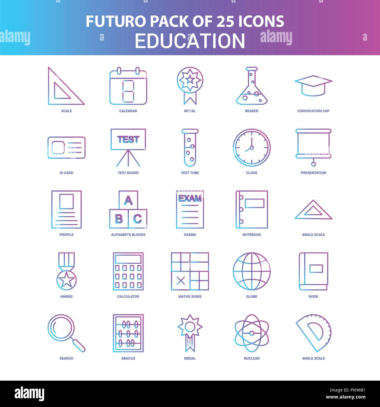 25 Blue and Pink Futuro Education Icon Pack Stock Vector Image & Art ...